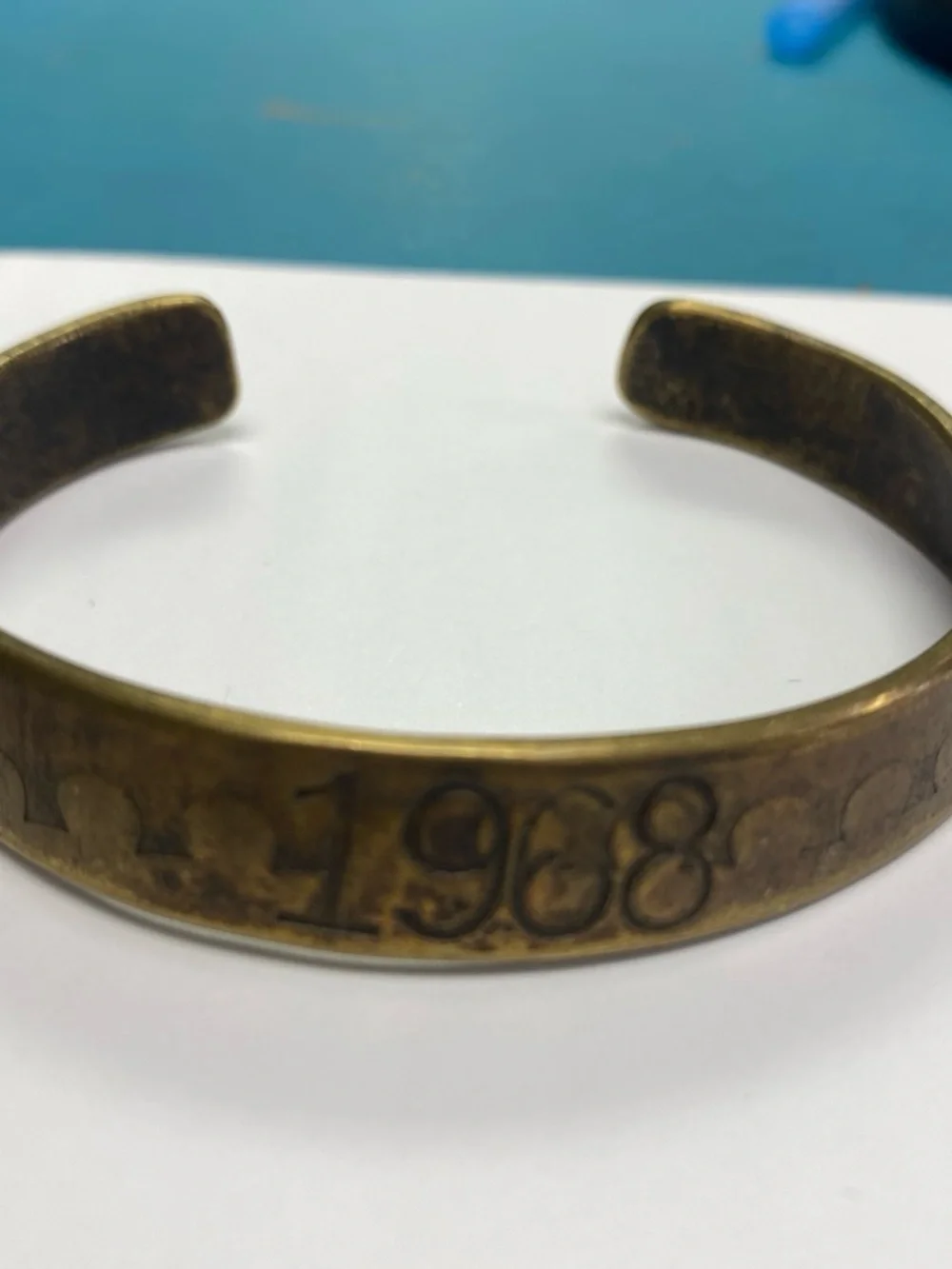 Vintage trench shell casing  Brass Cuff Bracelet - 1968 Engraved - Brown